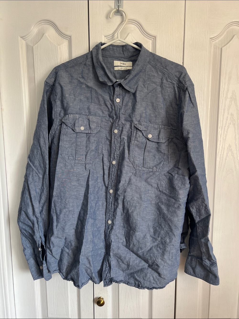 M&S linen chambray blend relaxed fit Button-Up Shirt